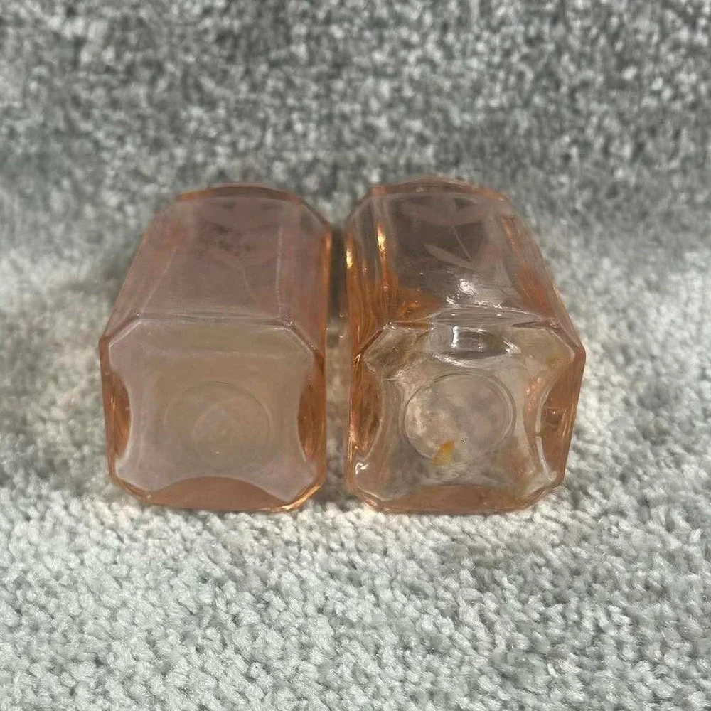 Depression Pink Etched Glass Salt and Pepper Shakers Vintage Set